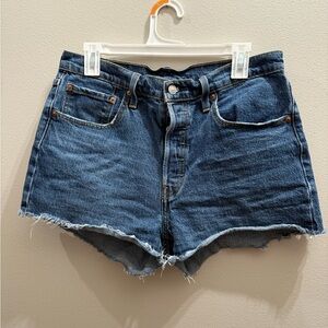 Levi's Blue Jean Shorts High-Waisted Frayed Hem